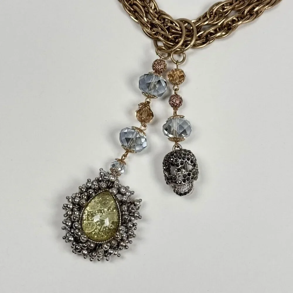 NWT Vintage Y2K  Betsey Johnson Chunky Chain Pendant Necklace Gold Skull